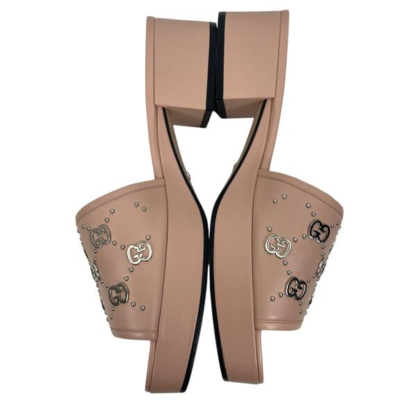 Gucci Janaya Interlocking G Studs Open Toe Slide Sandals Pink Size 39.5 - Picture 7 of 14